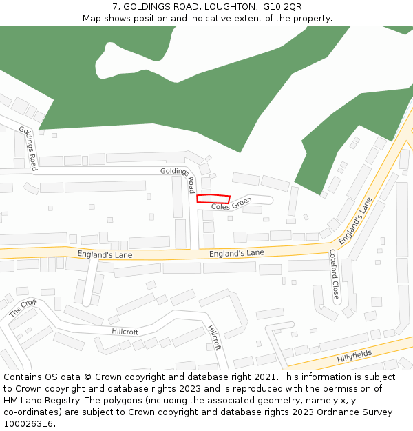 7, GOLDINGS ROAD, LOUGHTON, IG10 2QR: Location map and indicative extent of plot