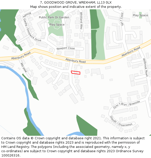 7, GOODWOOD GROVE, WREXHAM, LL13 0LX: Location map and indicative extent of plot