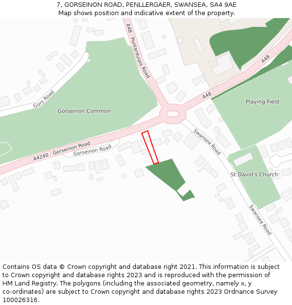 7, GORSEINON ROAD, PENLLERGAER, SWANSEA, SA4 9AE: Location map and indicative extent of plot