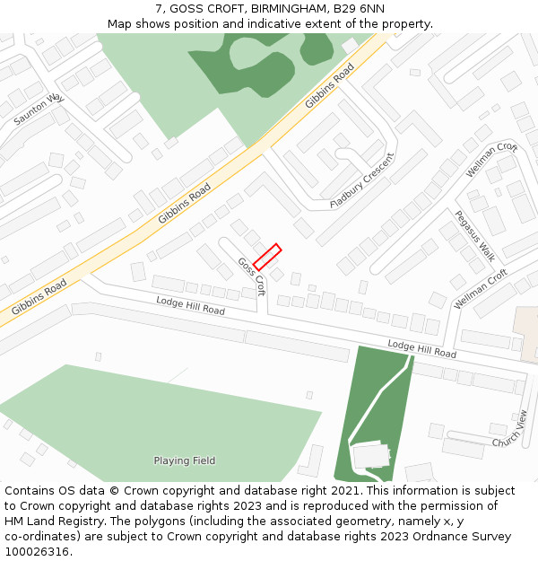 7, GOSS CROFT, BIRMINGHAM, B29 6NN: Location map and indicative extent of plot