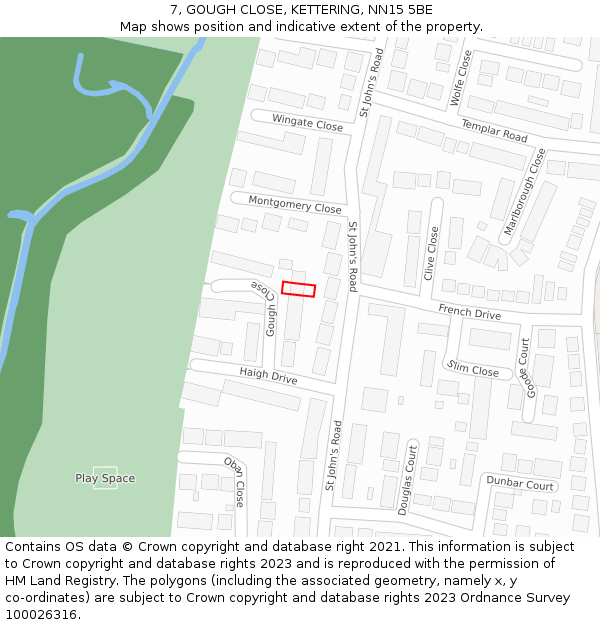 7, GOUGH CLOSE, KETTERING, NN15 5BE: Location map and indicative extent of plot