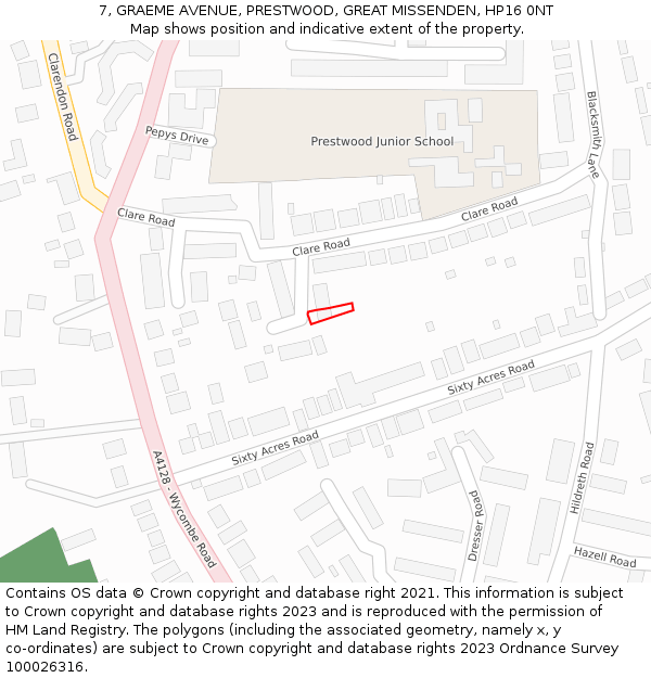 7, GRAEME AVENUE, PRESTWOOD, GREAT MISSENDEN, HP16 0NT: Location map and indicative extent of plot