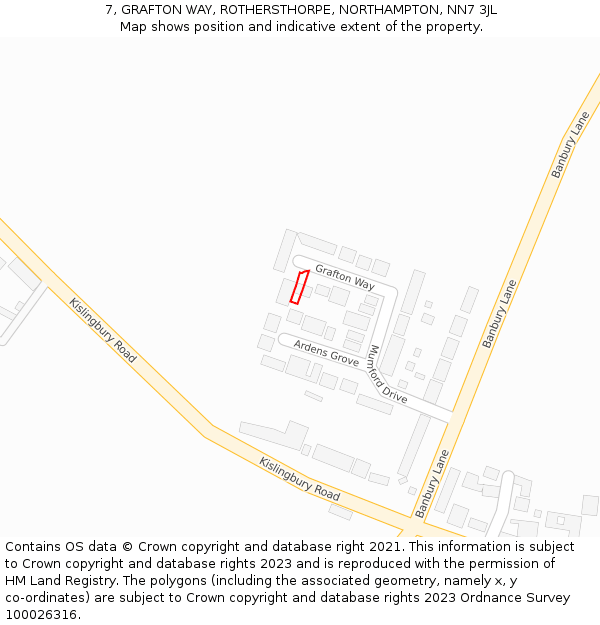 7, GRAFTON WAY, ROTHERSTHORPE, NORTHAMPTON, NN7 3JL: Location map and indicative extent of plot