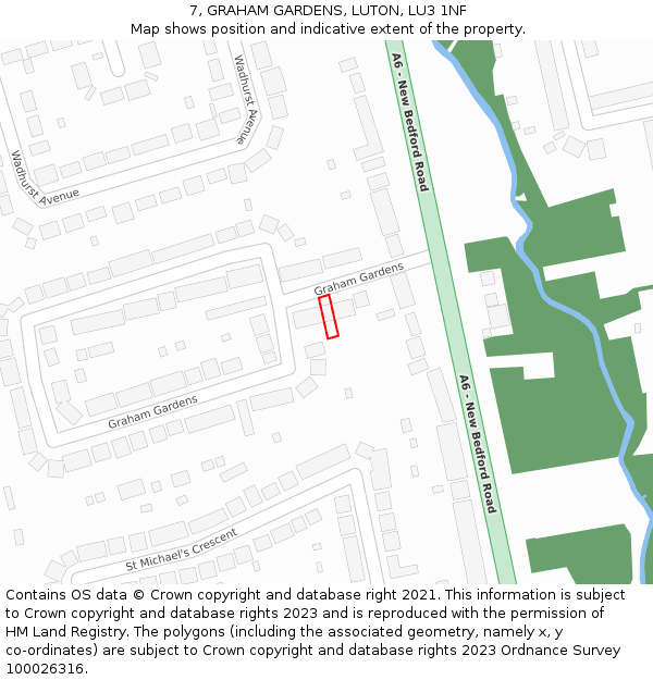 7, GRAHAM GARDENS, LUTON, LU3 1NF: Location map and indicative extent of plot