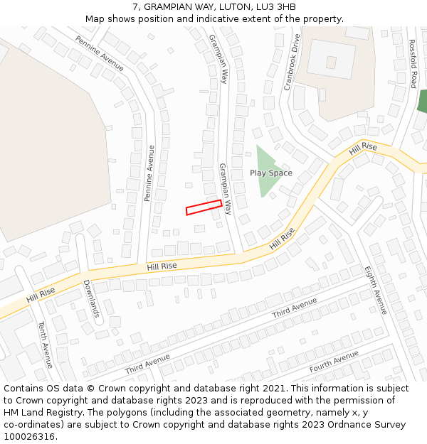 7, GRAMPIAN WAY, LUTON, LU3 3HB: Location map and indicative extent of plot