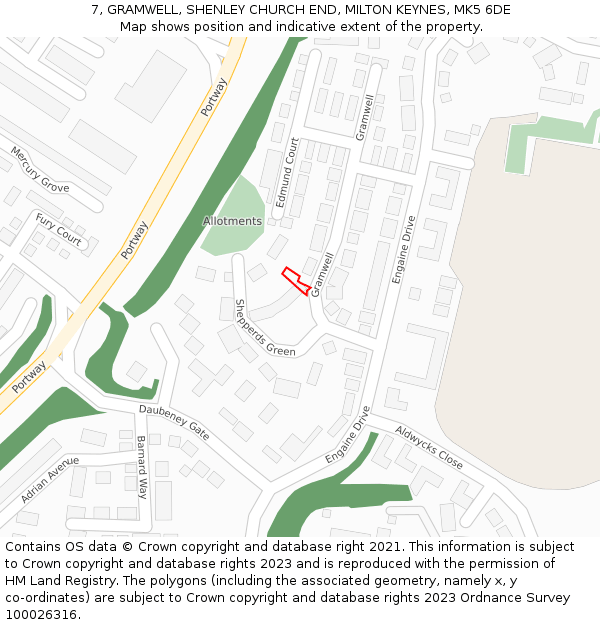 7, GRAMWELL, SHENLEY CHURCH END, MILTON KEYNES, MK5 6DE: Location map and indicative extent of plot