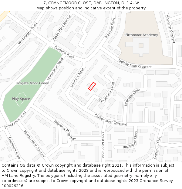 7, GRANGEMOOR CLOSE, DARLINGTON, DL1 4UW: Location map and indicative extent of plot