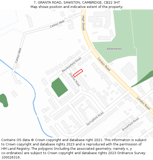 7, GRANTA ROAD, SAWSTON, CAMBRIDGE, CB22 3HT: Location map and indicative extent of plot