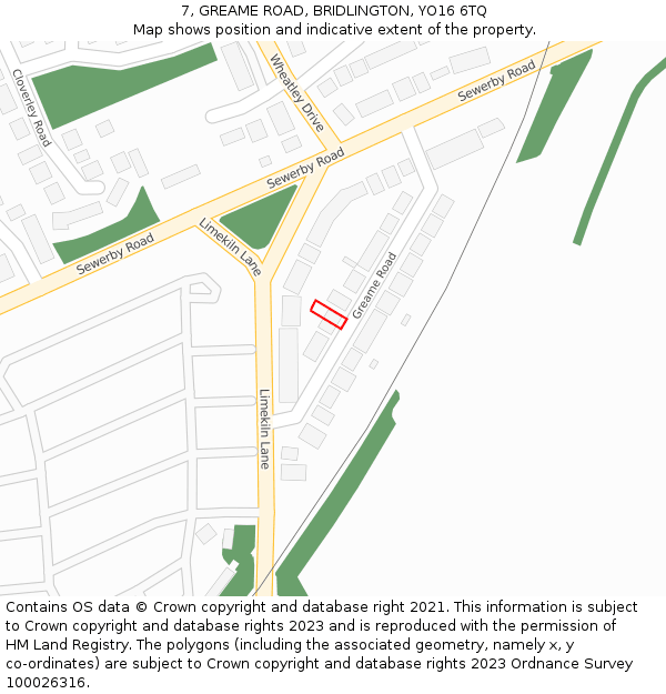 7, GREAME ROAD, BRIDLINGTON, YO16 6TQ: Location map and indicative extent of plot