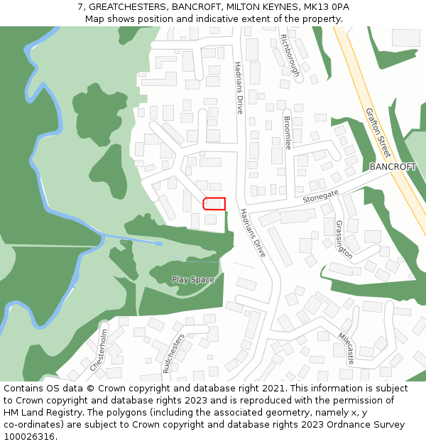 7, GREATCHESTERS, BANCROFT, MILTON KEYNES, MK13 0PA: Location map and indicative extent of plot