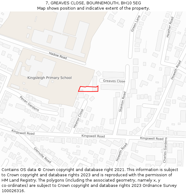 7, GREAVES CLOSE, BOURNEMOUTH, BH10 5EG: Location map and indicative extent of plot