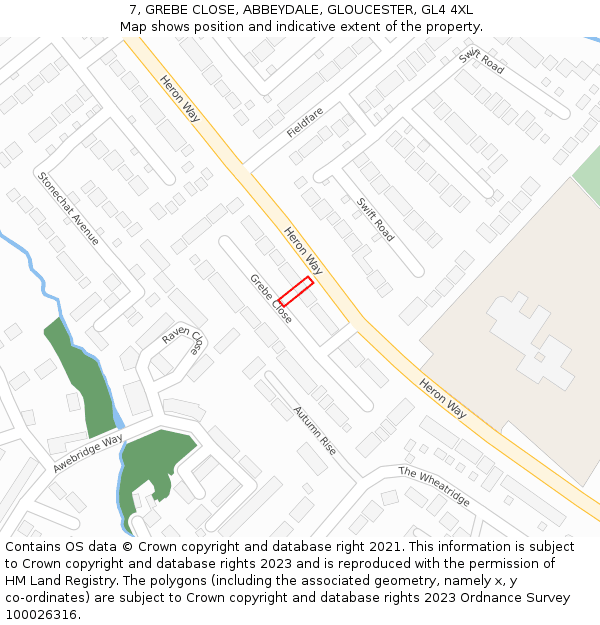 7, GREBE CLOSE, ABBEYDALE, GLOUCESTER, GL4 4XL: Location map and indicative extent of plot