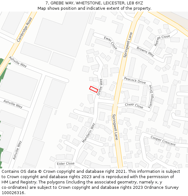 7, GREBE WAY, WHETSTONE, LEICESTER, LE8 6YZ: Location map and indicative extent of plot