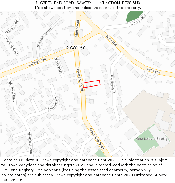 7, GREEN END ROAD, SAWTRY, HUNTINGDON, PE28 5UX: Location map and indicative extent of plot