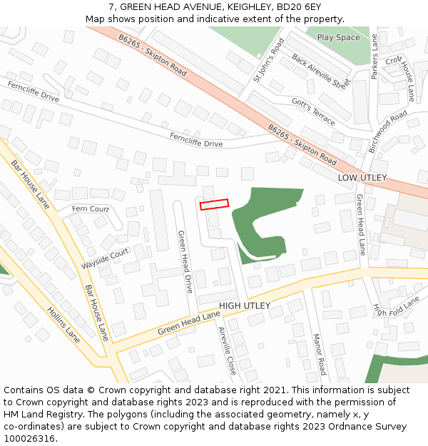 7, GREEN HEAD AVENUE, KEIGHLEY, BD20 6EY: Location map and indicative extent of plot