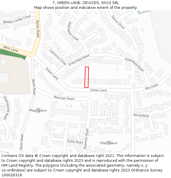 7, GREEN LANE, DEVIZES, SN10 5BL: Location map and indicative extent of plot