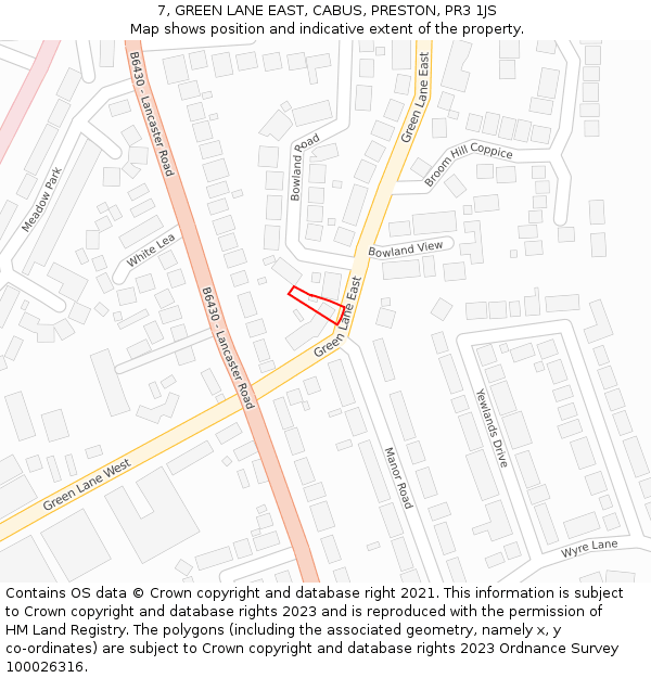 7, GREEN LANE EAST, CABUS, PRESTON, PR3 1JS: Location map and indicative extent of plot