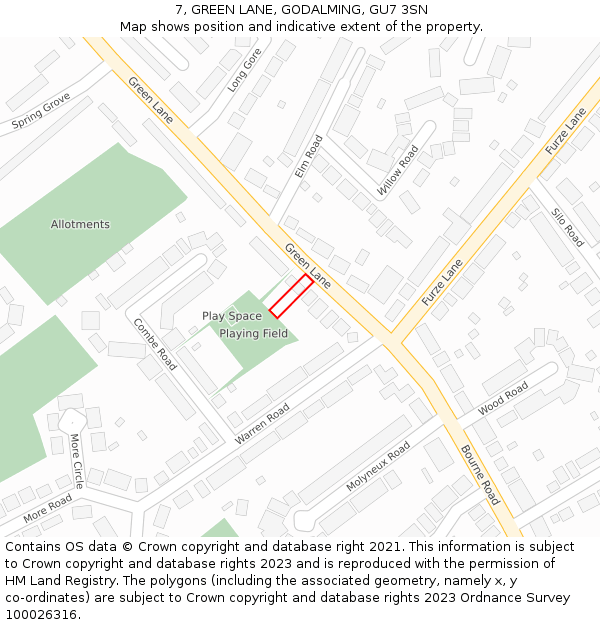 7, GREEN LANE, GODALMING, GU7 3SN: Location map and indicative extent of plot