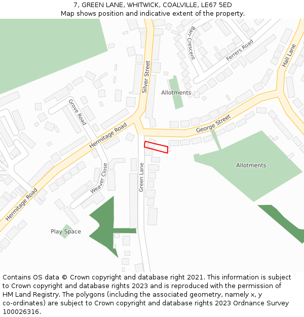 7, GREEN LANE, WHITWICK, COALVILLE, LE67 5ED: Location map and indicative extent of plot