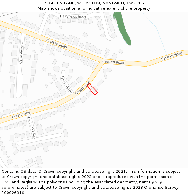 7, GREEN LANE, WILLASTON, NANTWICH, CW5 7HY: Location map and indicative extent of plot