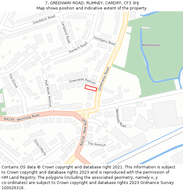 7, GREENWAY ROAD, RUMNEY, CARDIFF, CF3 3HJ: Location map and indicative extent of plot