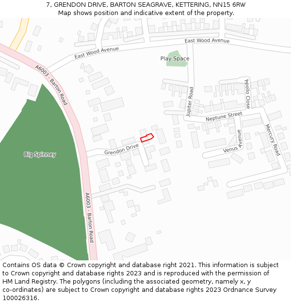 7, GRENDON DRIVE, BARTON SEAGRAVE, KETTERING, NN15 6RW: Location map and indicative extent of plot