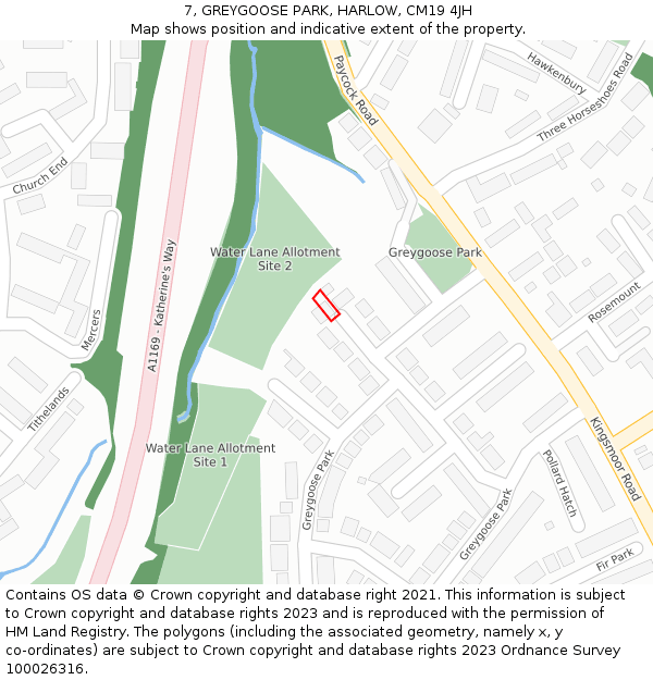 7, GREYGOOSE PARK, HARLOW, CM19 4JH: Location map and indicative extent of plot