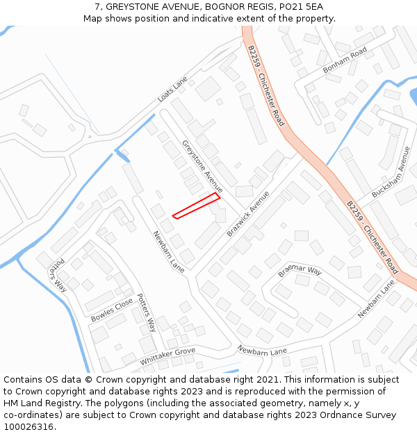 7, GREYSTONE AVENUE, BOGNOR REGIS, PO21 5EA: Location map and indicative extent of plot