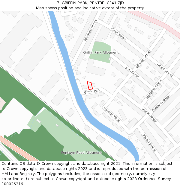 7, GRIFFIN PARK, PENTRE, CF41 7JD: Location map and indicative extent of plot