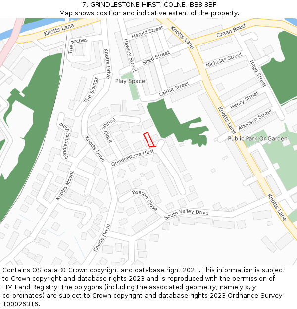 7, GRINDLESTONE HIRST, COLNE, BB8 8BF: Location map and indicative extent of plot