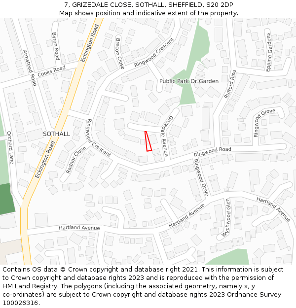 7, GRIZEDALE CLOSE, SOTHALL, SHEFFIELD, S20 2DP: Location map and indicative extent of plot