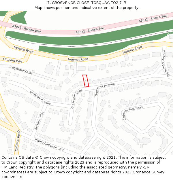 7, GROSVENOR CLOSE, TORQUAY, TQ2 7LB: Location map and indicative extent of plot