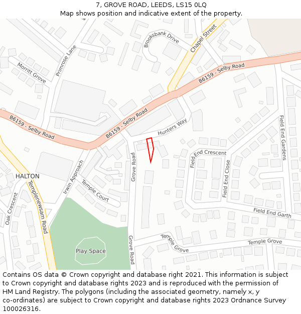 7, GROVE ROAD, LEEDS, LS15 0LQ: Location map and indicative extent of plot