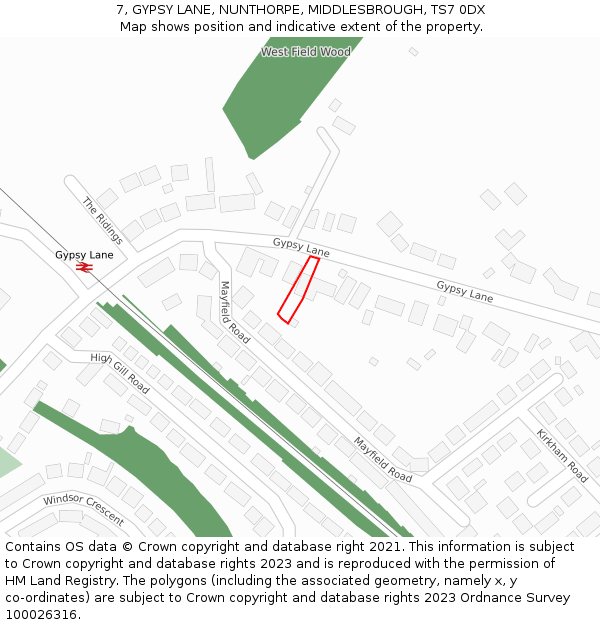 7, GYPSY LANE, NUNTHORPE, MIDDLESBROUGH, TS7 0DX: Location map and indicative extent of plot