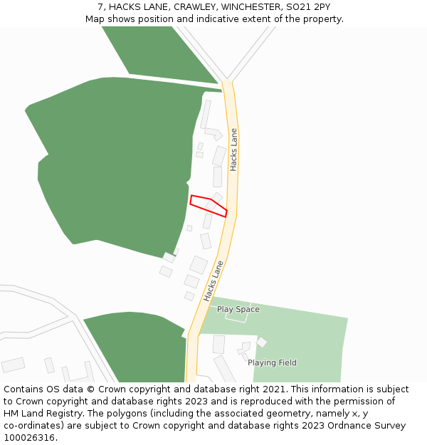 7, HACKS LANE, CRAWLEY, WINCHESTER, SO21 2PY: Location map and indicative extent of plot