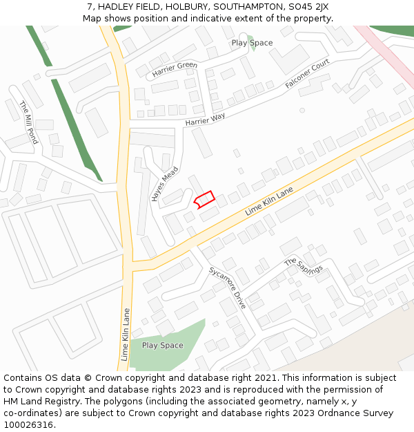 7, HADLEY FIELD, HOLBURY, SOUTHAMPTON, SO45 2JX: Location map and indicative extent of plot