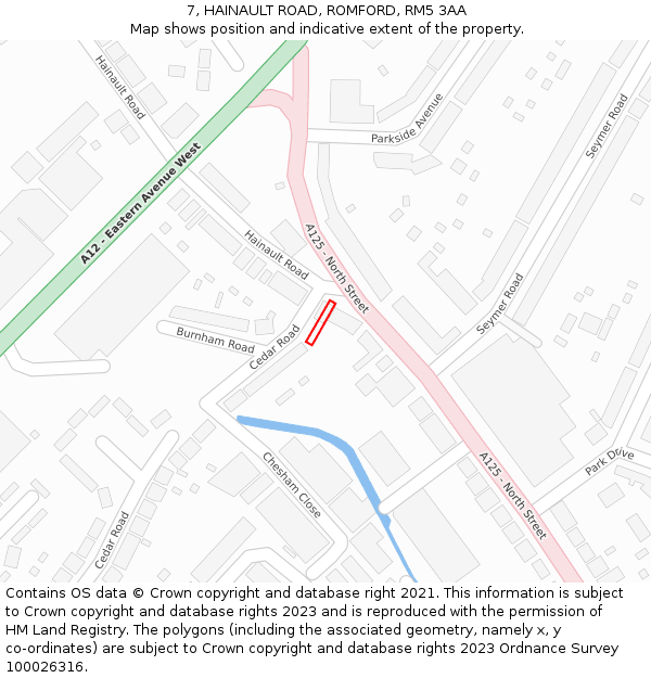 7, HAINAULT ROAD, ROMFORD, RM5 3AA: Location map and indicative extent of plot