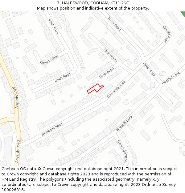 7, HALESWOOD, COBHAM, KT11 2NF: Location map and indicative extent of plot