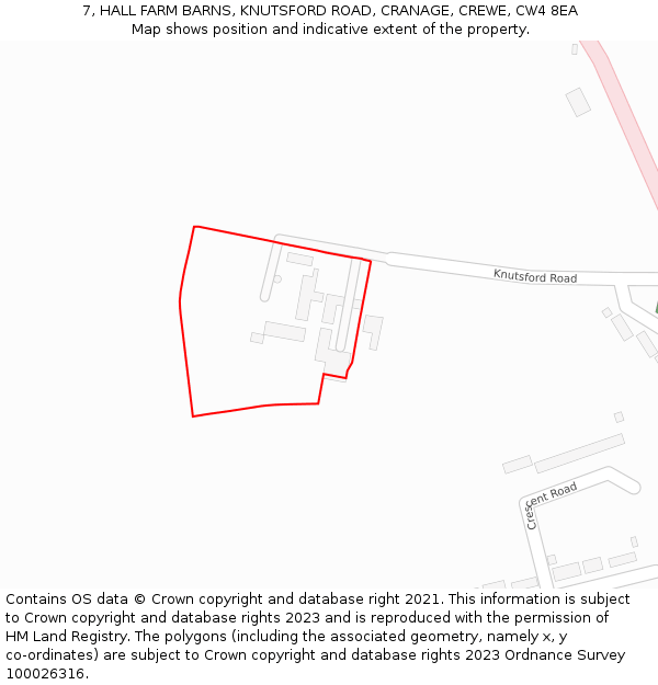 7, HALL FARM BARNS, KNUTSFORD ROAD, CRANAGE, CREWE, CW4 8EA: Location map and indicative extent of plot