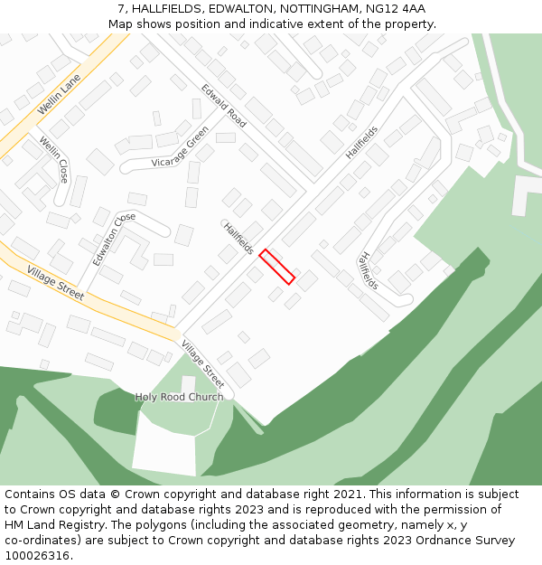 7, HALLFIELDS, EDWALTON, NOTTINGHAM, NG12 4AA: Location map and indicative extent of plot