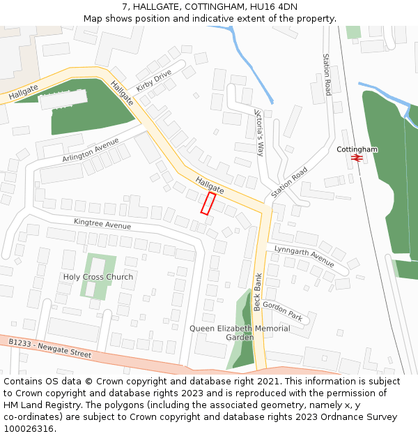 7, HALLGATE, COTTINGHAM, HU16 4DN: Location map and indicative extent of plot