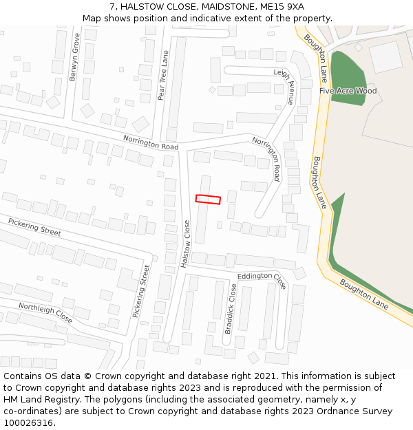7, HALSTOW CLOSE, MAIDSTONE, ME15 9XA: Location map and indicative extent of plot