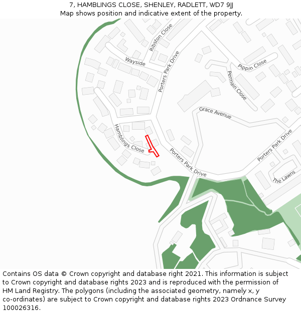 7, HAMBLINGS CLOSE, SHENLEY, RADLETT, WD7 9JJ: Location map and indicative extent of plot