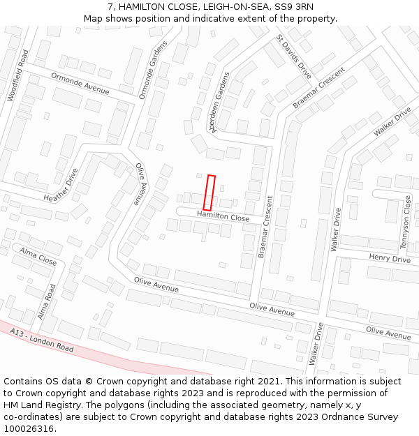 7, HAMILTON CLOSE, LEIGH-ON-SEA, SS9 3RN: Location map and indicative extent of plot