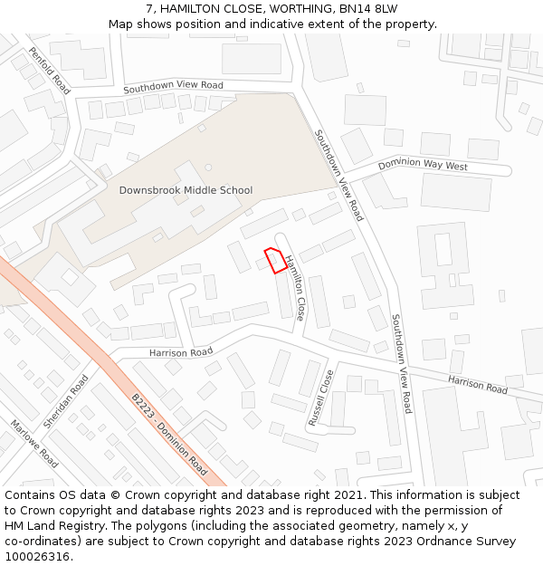 7, HAMILTON CLOSE, WORTHING, BN14 8LW: Location map and indicative extent of plot