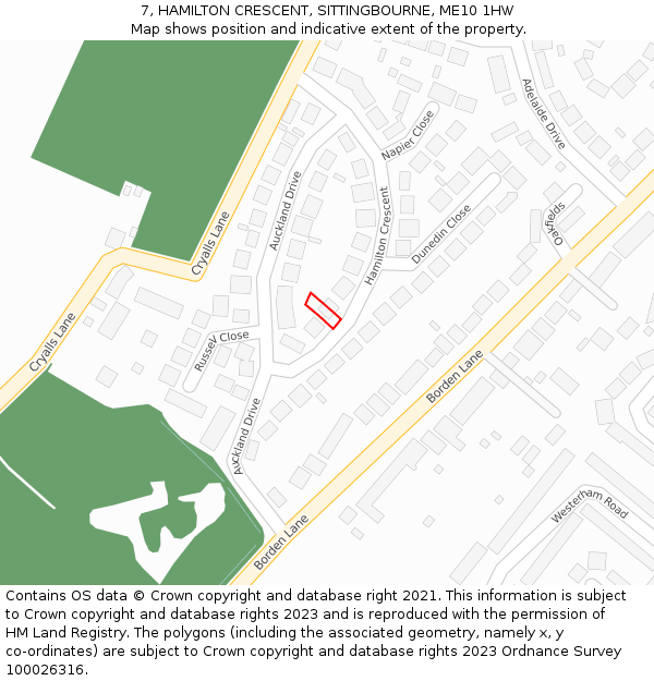 7, HAMILTON CRESCENT, SITTINGBOURNE, ME10 1HW: Location map and indicative extent of plot