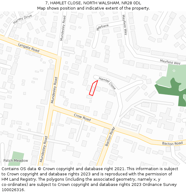7, HAMLET CLOSE, NORTH WALSHAM, NR28 0DL: Location map and indicative extent of plot