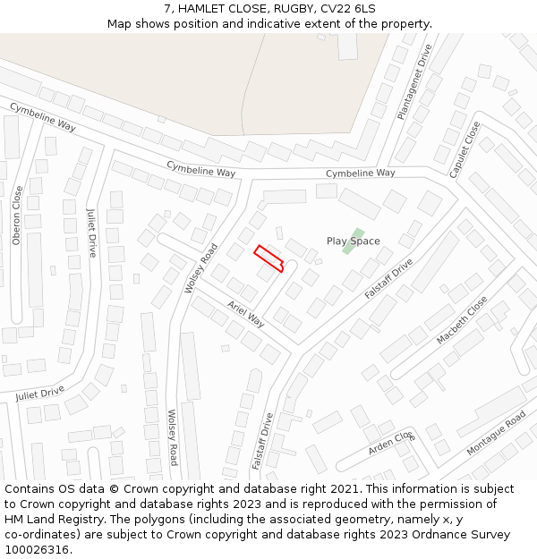 7, HAMLET CLOSE, RUGBY, CV22 6LS: Location map and indicative extent of plot