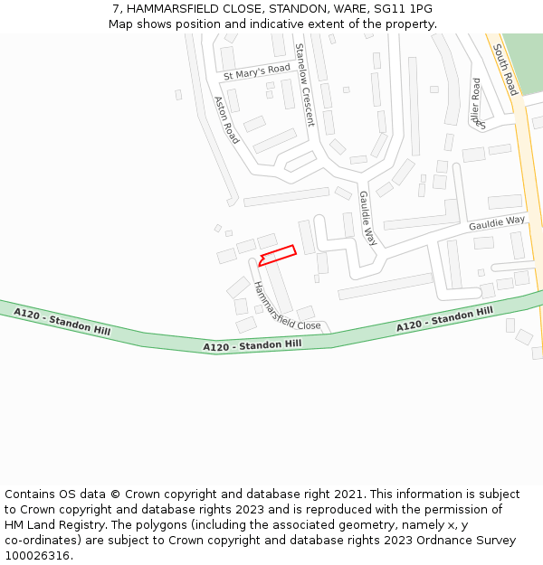 7, HAMMARSFIELD CLOSE, STANDON, WARE, SG11 1PG: Location map and indicative extent of plot