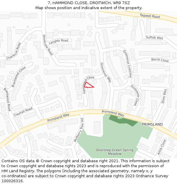 7, HAMMOND CLOSE, DROITWICH, WR9 7SZ: Location map and indicative extent of plot
